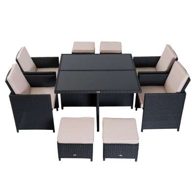 Foldable Waterproof PE Rattan Garden Furniture Cube Dining Sets of 9