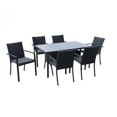 Promotional glass dining table rattan dining chair outdoor rattan furniture dining set