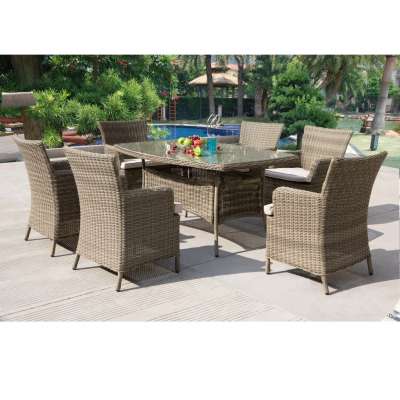 Outdoor Aluminum Frame Wicker Dining Furniture/ Garden PE Rattan Dining Sets of 6