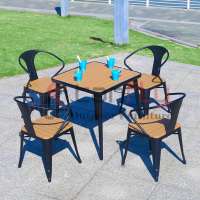 Contemporary Plastic Wood Outdoor Furniture 4 Seaters Coffee Furniture Set