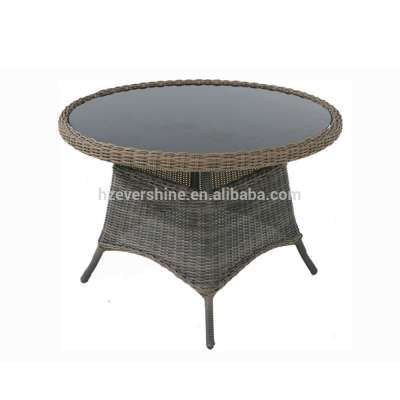 Outdoor Round PE Rattan Tempered Glass Top Dining Tables