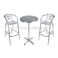 Low Cost Aluminium Outdoor Bistro Dining Chairs / High Bar Stools Sets